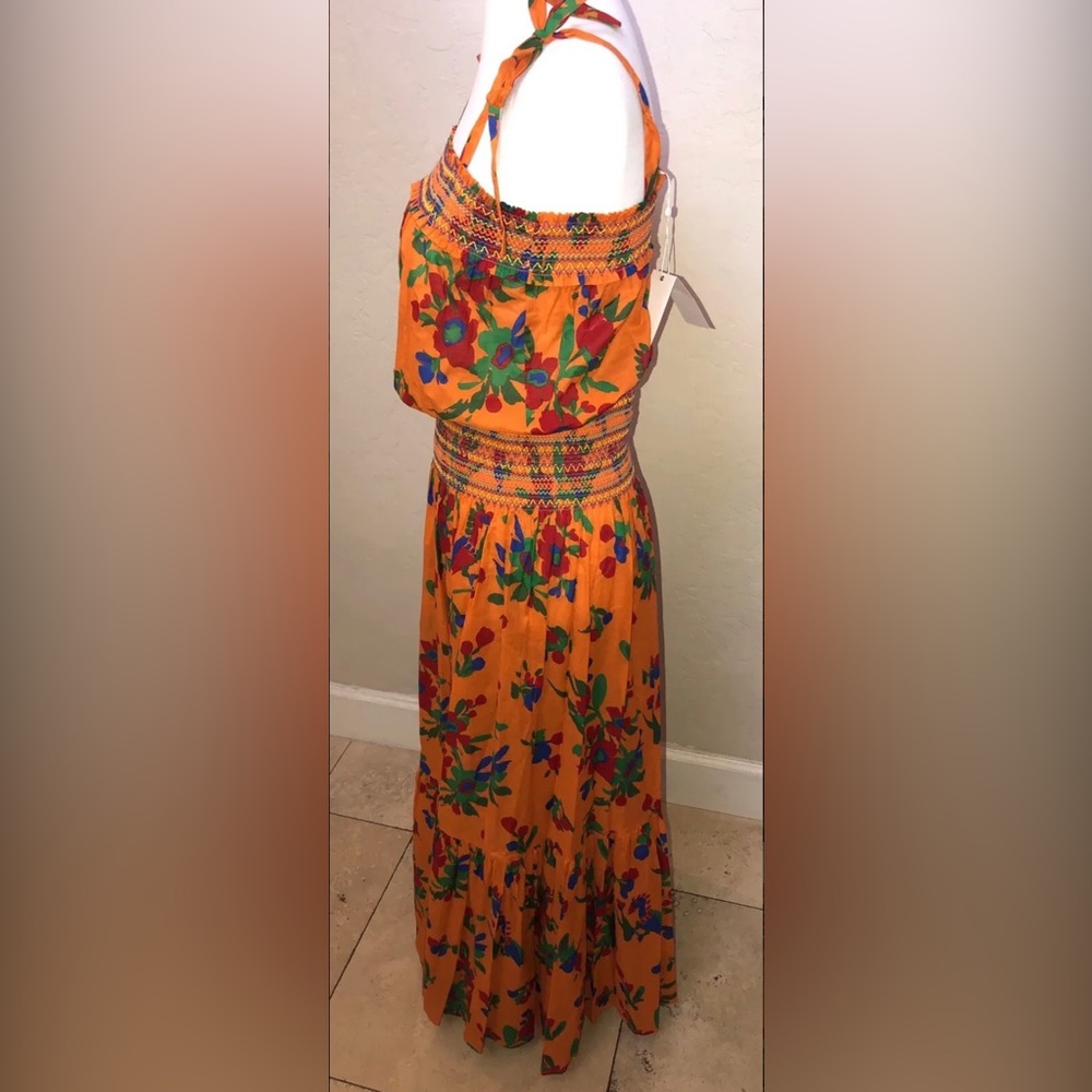 🎉HP🎉New! Tory Burch Orange Multi Toucan Tropical Smocked Dress Size L $448🌿🧡 - Picture 15 of 16